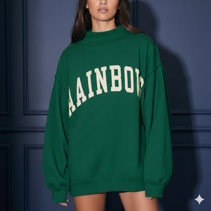 Sudadera de punto larga y holgada para mujer, estilo minimalista contemporáneo, con cuello simulado y marca personalizada frontal, ajuste relajado y comodidad duradera. - Product Image 1