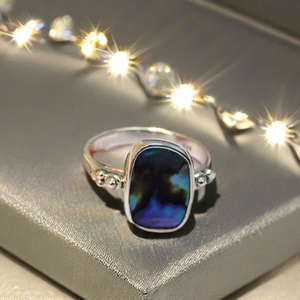 Bague de fiançailles religieuse en argent Sterling 925 de haute qualité perle mère bleue naturelle incrustée de pierres précieuses forme fantaisie Gigli Rigli - Product Image 1