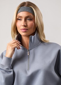 Nouvel arrivage : Sweat-shirts pour femme en molleton de coton, coupe oversize, épaules tombantes, manches longues, fermeture éclair 1/4, bas côtelé, avec badge, pour l'hiver et le quotidien - Product Image 3