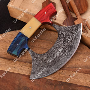 Industrial Grade Razor <b>Sharp</b> Handmade Damascus Steel Alaskan Ulu <b>Kitchen</b> Chef <b>Knife</b> Wood Handle Ambidextrous Leather Sheath - Product Image 2