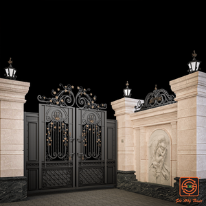 Porte d'entrée double battante de style classique victorien royal, en fer forgé de luxe, design 3D personnalisé, portail d'entrée en métal forgé à la main - Product Image 3