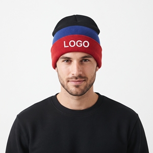 Custom Unisex Color Block Winter Beanie Thick Striped <b>Knit</b> <b>Hat</b> Soft Warm Cuffed Cap for Outdoor Activities - Product Image 4