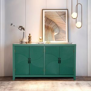 Credenza in Legno Stile Mid-Century Modern da 150 cm con 4 Ante, Mobile Buffet Verde per Soggiorno - Product Image 4