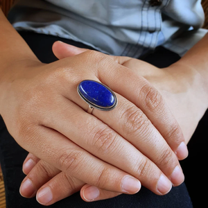 แหวนพลอยลาพิส ลาซูลีธรรมชาติ แหวนเงินแท้ 925 ทำมือ สำหรับเด็กหญิงและสตรี - Product Image 1