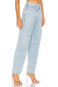 Jean en denim tendance pour femme, coupe droite, taille haute, style mom, extensible, écologique, respirant, 100 % coton - Product Image 3
