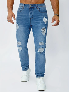 Jeans skinny déchirés pour homme 60% coton 28% polyester 10% viscose 2% élasthanne Denim décontracté Stretch moyen 380g/m Quatre saisons BD - Product Image 2