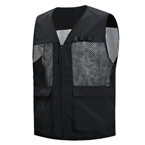 Veste de photographie en maille respirante, gilet de pêche noir avec fermeture éclair, pour hommes et femmes, activités de plein air - Product Image 1