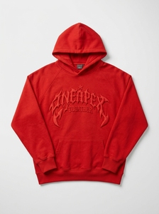Sudadera con capucha roja para hombre, estilo oversize, con relieve, estilo urbano, con logo frontal, venta al por mayor - Product Image 6