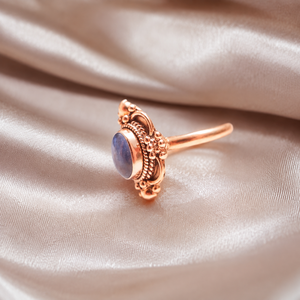 Natural Oval Blue Kyanite Gemstone <b>Ring</b> 925 Sterling Silver Rose/Yellow Gold Plated Boho Artisan <b>Statement</b> Handmade - Product Image 4