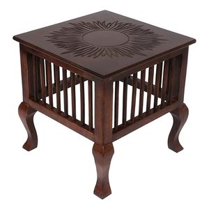 Wooden Side <b>Table</b> Square Accent <b>Table</b> Carved Sunburst Top <b>Bedside</b> End <b>Table</b> Home Decor - Product Image 1