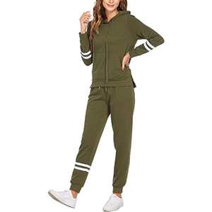 Ensemble de survêtement personnalisé vert olive pour femme, à capuche, manches longues, couleur unie, décontracté, avec pantalon à cordon de serrage, respirant - Product Image 1
