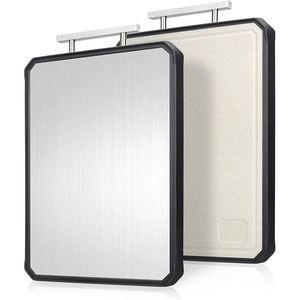 Taglieri Bifacciali in Acciaio Inox 304 e Paglia di Grano PP, Doppi per Carne e Verdure, Blocchi da Cucina in Metallo - Product Image 1