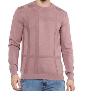 Suéter Casual de Punto con Patrón Geométrico Rosa para Hombre, Cuello Redondo, Corte Regular, Ropa de Otoño e Invierno, Sudadera para Adultos - Product Image 1