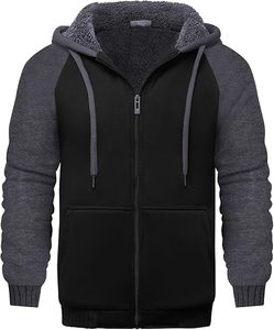 Sweat-shirt à capuche noir avec manches grises et bordure contrastante, fermeture éclair intégrale, vêtement décontracté pour adultes, usage promotionnel hiver - Product Image 1