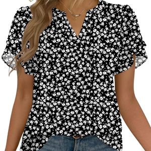 Blusa de Gasa para Mujer, Elegante, Color Borgoña, con Textura de Puntos, Cuello con Volantes, Manga Corta con Volantes, Transpirable, para Oficina, Uso Diario - Product Image 5