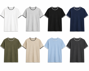 T-shirt pour homme personnalisé à col rond, manches courtes, 100 % coton, avec bordure contrastante, coupe classique, couleur unie, style décontracté, tricoté, écologique - Product Image 6