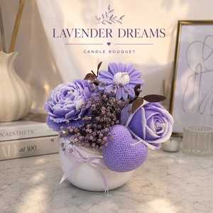 Bouquet de bougies à la lavande en vase en céramique décoratif, cire de soja personnalisée, texture nid d'abeille, décoration de luxe pour la maison, cadeau de mariage - Product Image 5