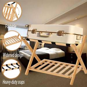 Soporte Plegable de Bambú para Maletas con Estante, Soporte de Dos Niveles para Maletas con Correas de Nailon, No Requiere Ensamblaje, para Dormitorio u Hotel - Product Image 6