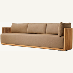 Sofá de madera de teca con espuma suave y esponjosa, adecuado para que los invitados se sienten, equipado con almohadas y para tres personas. - Product Image 5