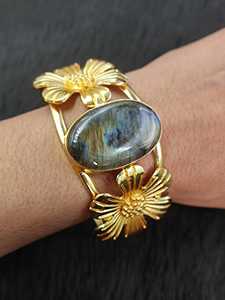 Bracelet manchette en labradorite plaqué or laiton, style bohème vintage, fait main, vente en gros, bracelets de mode pour femmes - Product Image 1