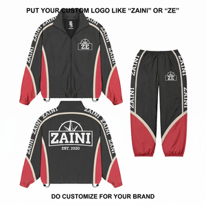 Premium Breathable Knitted 120 GSM Polyester Windbreaker <b>Suit</b> Lightweight Black <b>Red</b> Contrast Panel Tracksuit Fit Custom Printed - Product Image 1