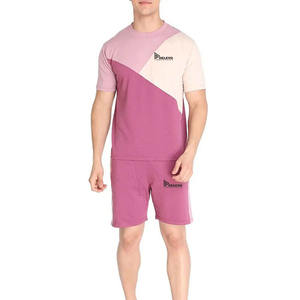 Ensemble 2 pièces homme : T-shirt et short en tricot graphique, coton respirant, décontracté, économique, imprimé par transfert thermique, couleur dégradée - Product Image 2