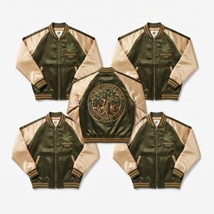 Factory Direct Plum Ivory Satin Varsity Jacket Zip Up Custom Embroidered Blackthorn Hedge Guild Baseball <b>Coat</b> - Product Image 4