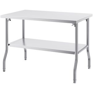 Tavolo da Lavoro Commerciale Pieghevole in Acciaio Inossidabile Resistente 48 x 30 Pollici con Ripiano Inferiore e Lavello Integrato - Product Image 1
