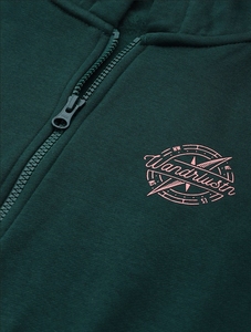 Sweat-shirt à capuche vert pour femme, manches longues, logo brodé, lettres roses, rayures, en coton tricoté, pour l'automne - Product Image 6