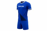 Conjunto de Camiseta de Fútbol Unisex Azul Sólido Sublimado de Manga Corta con Cuello en V, Transpirable, de Poliéster, Ajuste Atlético, Personalizable