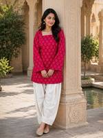 Ensemble Kurti court imprimé miroir avec pantalon Dhoti pour femme – Collection coordonnée de mode décontractée ethnique indienne