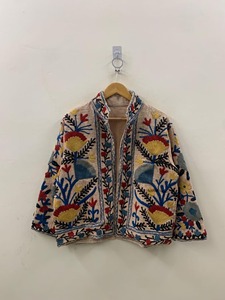 Veste à col mandarin brodée de fleurs, manches trois quarts, style bohème, vêtement d'extérieur en coton, automne, décontractée, pour femmes, grande taille - Product Image 1