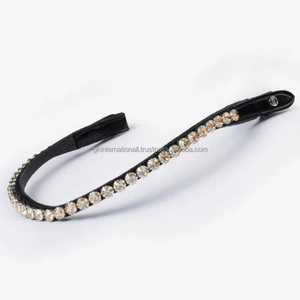 Banda de cejas de caballo de cuero Premium negro para brida con cristales de marca pedrería banda de cejas mega Bling para caballos - Product Image 4