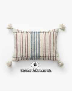 INDIAN TEXTILES H/L Striped Woven <b>Throw</b> <b>Pillow</b> Cover Rectangle Bohemian Style Removable Washable Decorative Cushion Case - Product Image 1