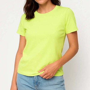 T-shirt tendance jaune-vert fluo pour femme, fabriqué au Pakistan, coupe ajustée avec logo personnalisé, idéal pour l'été – Vente en ligne - Product Image 1