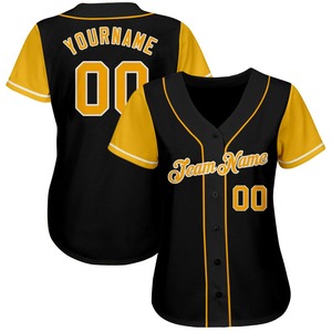 Maillot de softball personnalisé noir, or et blanc, authentique, bicolore, pour femme, uniforme d'équipe, vêtement respirant sublimé, vente en gros personnalisée - Product Image 1