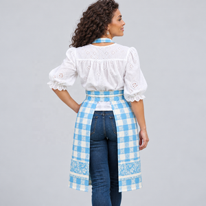 Tablier en coton à imprimé floral et à carreaux, 130 GSM, tissé, sangle de cou réglable, couleur personnalisée, marque privée - Product Image 2