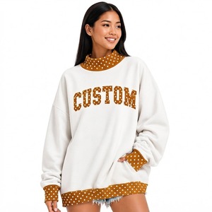 Sudadera Blanca Extra Grande Personalizada con Ribete de Puntos Verdes, Cuello Redondo, Manga Larga, Ropa Casual para Mujer - Product Image 4