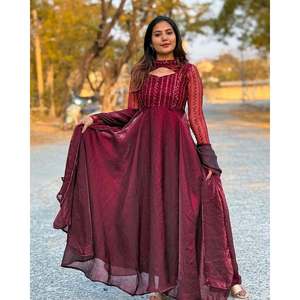 Designer Women's Anarkali Gown and Pant Set with Dupatta in New Fancy Style - Product Image 5