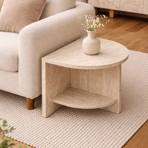 Table d'appoint en pierre de travertin de luxe, beige naturel, table d'angle, mobilier moderne pour salon, table d'appoint en pierre massif, décoration minimaliste - Product Image 1