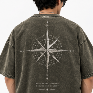 เสื้อยืด Nexfit Oversized Vintage สีน้ำตาลฟอก 100% ผ้าฝ้าย ระบายอากาศ แห้งเร็ว สไตล์สตรีทแวร์ลำลอง แขนสั้น สำหรับทุกเพศ ลายเข็มทิศ - Product Image 6