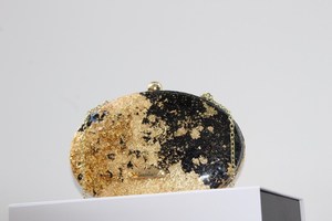 Handmade Black & Gold Clutch <b>Bag</b> Mica Flakes Resin Evening <b>Bag</b> - Product Image 2