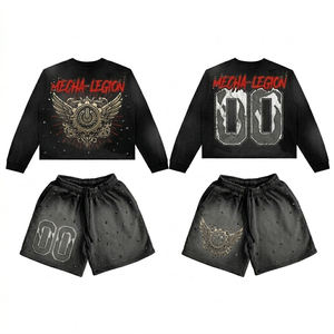Custom Logo Solid Maternity Tracksuits Men Suits Short Sleeve Stand Heavyweight <b>Polyester</b>/Cotton T Shirt <b>Jogger</b> Shorts Running - Product Image 6