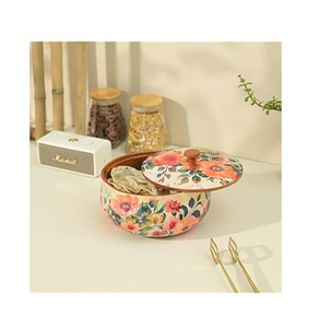 Acacia Wooden handmade Casseroles <b>pot</b> Household Dinnerware Decor Chapati Storage & Serving <b>pot</b> with Enamel Print <b>Lid</b> - Product Image 2