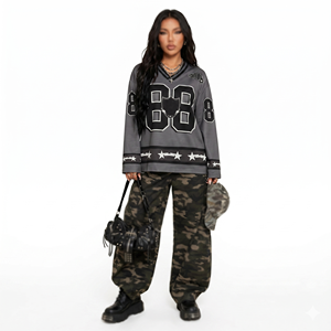 Camiseta de fútbol americano personalizada para mujer, de malla oversize, manga larga, con gráficos, estilo urbano, venta al por mayor, OEM, sublimación, top - Product Image 1