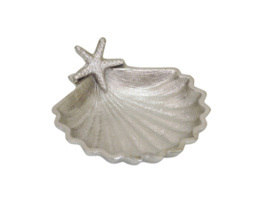 Cuenco Decorativo de Concha de Vieira Plateada y Estrella de Mar - Plato Náutico de Aluminio Hecho a Mano y Centro de Mesa con Temática Marina Costera - Product Image 3