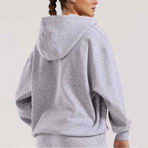 Sudadera con Capucha Extra Grande para Mujer, de Primera Calidad, con Cierre, Color Gris Sólido, 100% Algodón Tejido, Transpirable, Informal para Otoño - Product Image 4