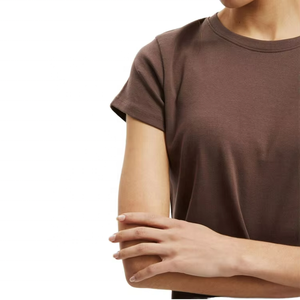 T-shirt court ajusté en coton et élasthanne pour femme avec logo personnalisé en strass de haute qualité, manches courtes - Product Image 1