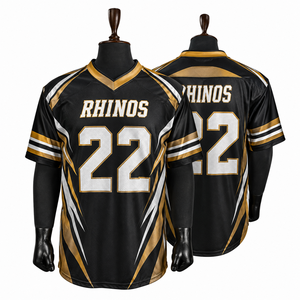 Jersey Personalizado de Fútbol Americano para Fanáticos, Sublimado, 100% Poliéster |   Uniforme de Equipo Rojo Negro Dorado |   Cuello en V, Numerado, Transpirable - Product Image 1