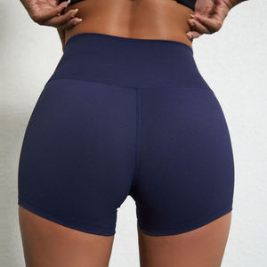Women High <b>Waist</b> Navy Blue Knitted Athletic Shorts Breathable Sporty Fit <b>Elastic</b> <b>Waist</b> Regular Style - Product Image 2